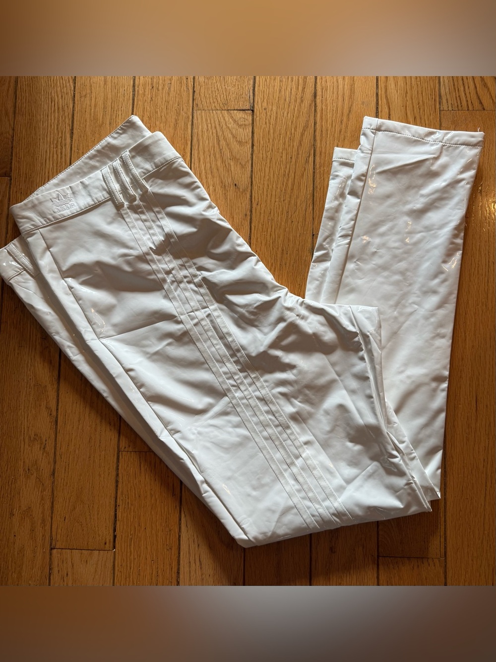 IVY PARK White vinyl Pants with Stitch-Detail Adidas Stripes